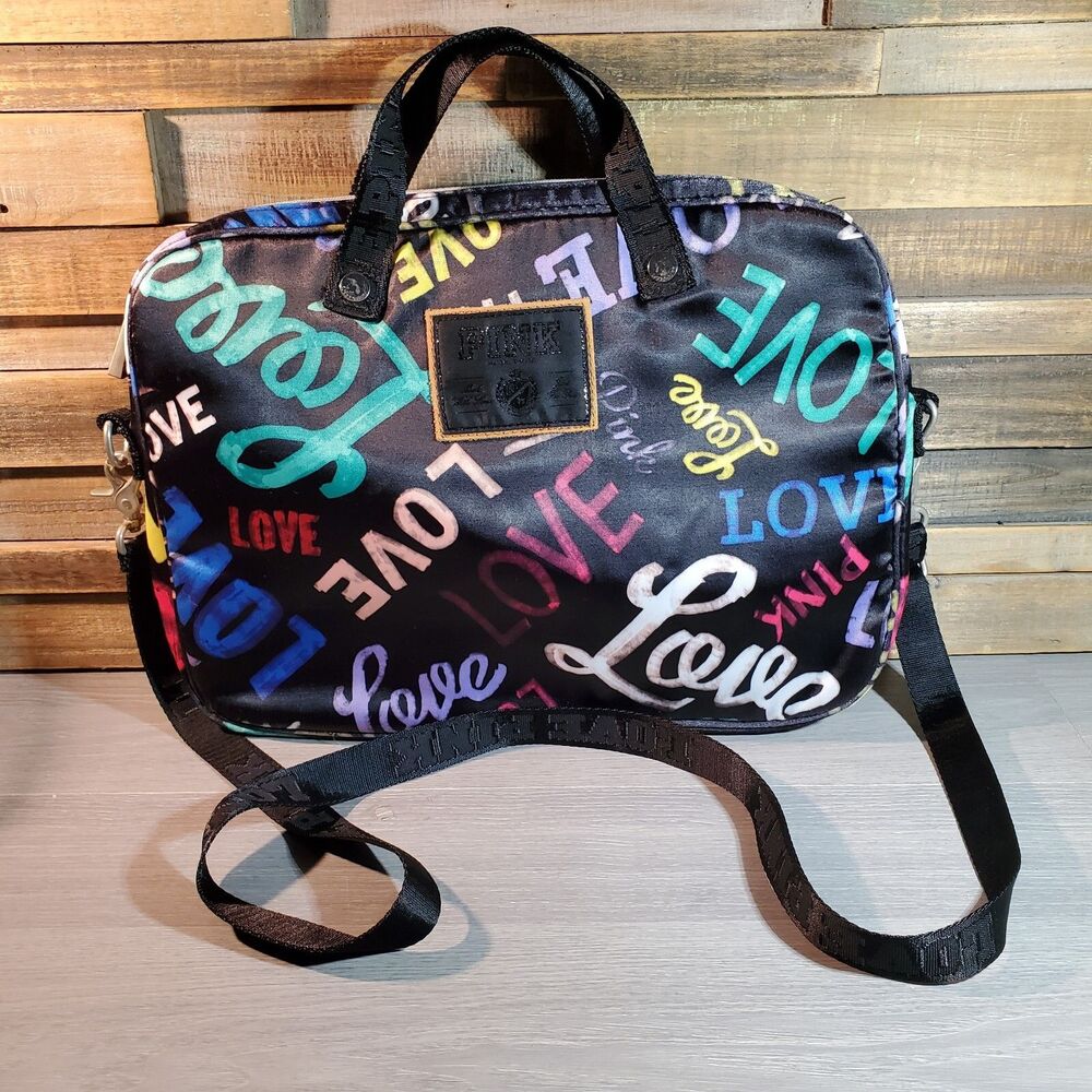 Victorias Secret Pink Tote Bag Love All Over Print Black Laptop Travel Messenger